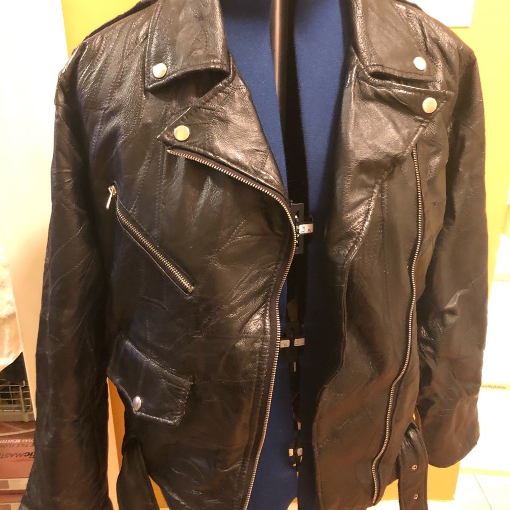 “God Bless America” Patchwork Leather Jacket Large - image 1